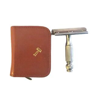Vintage Travel Razor With Genuine Leather Case Bath Decor
